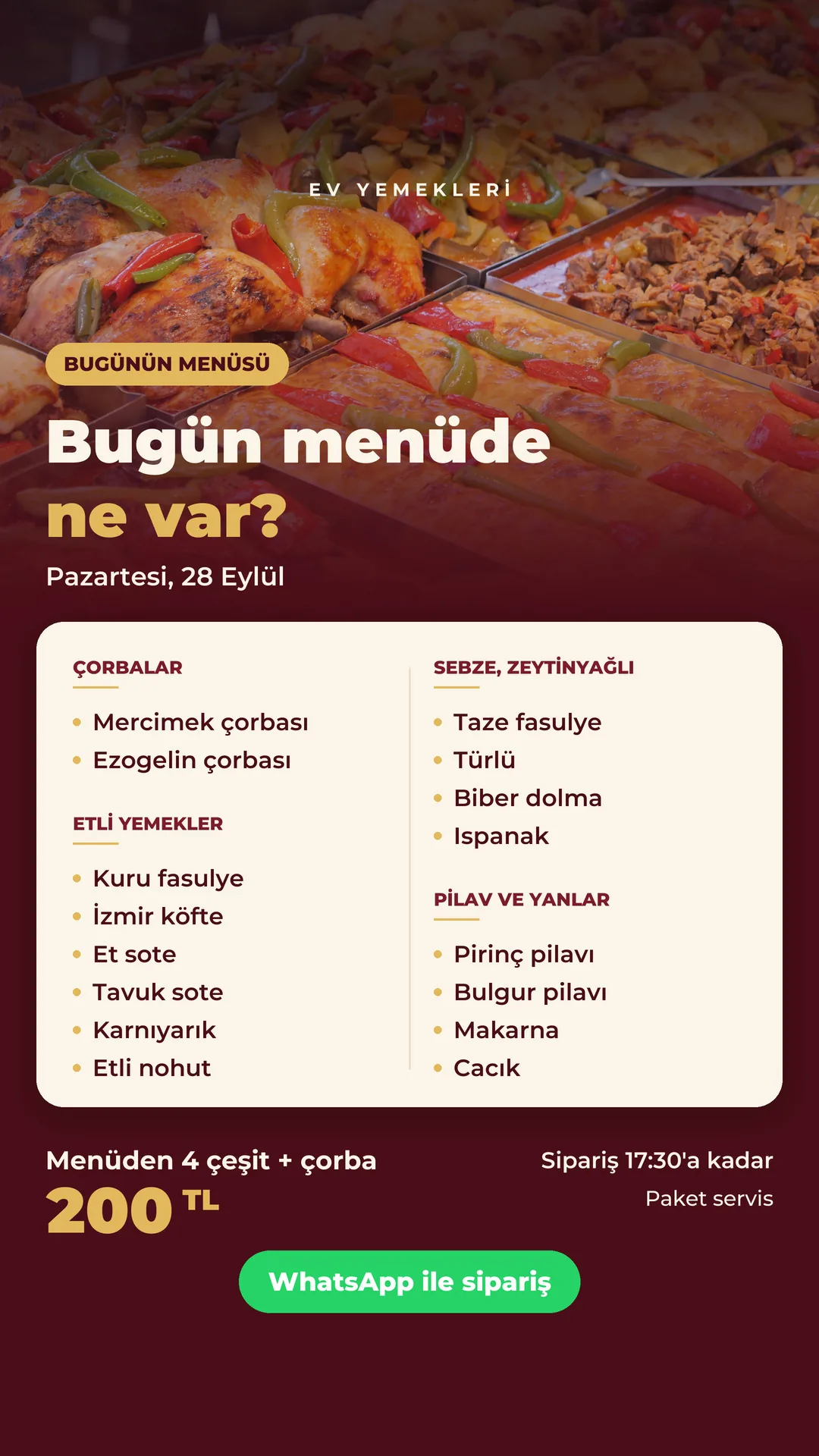 Ev Yemekleri İşletmesi sosyal medya örneği